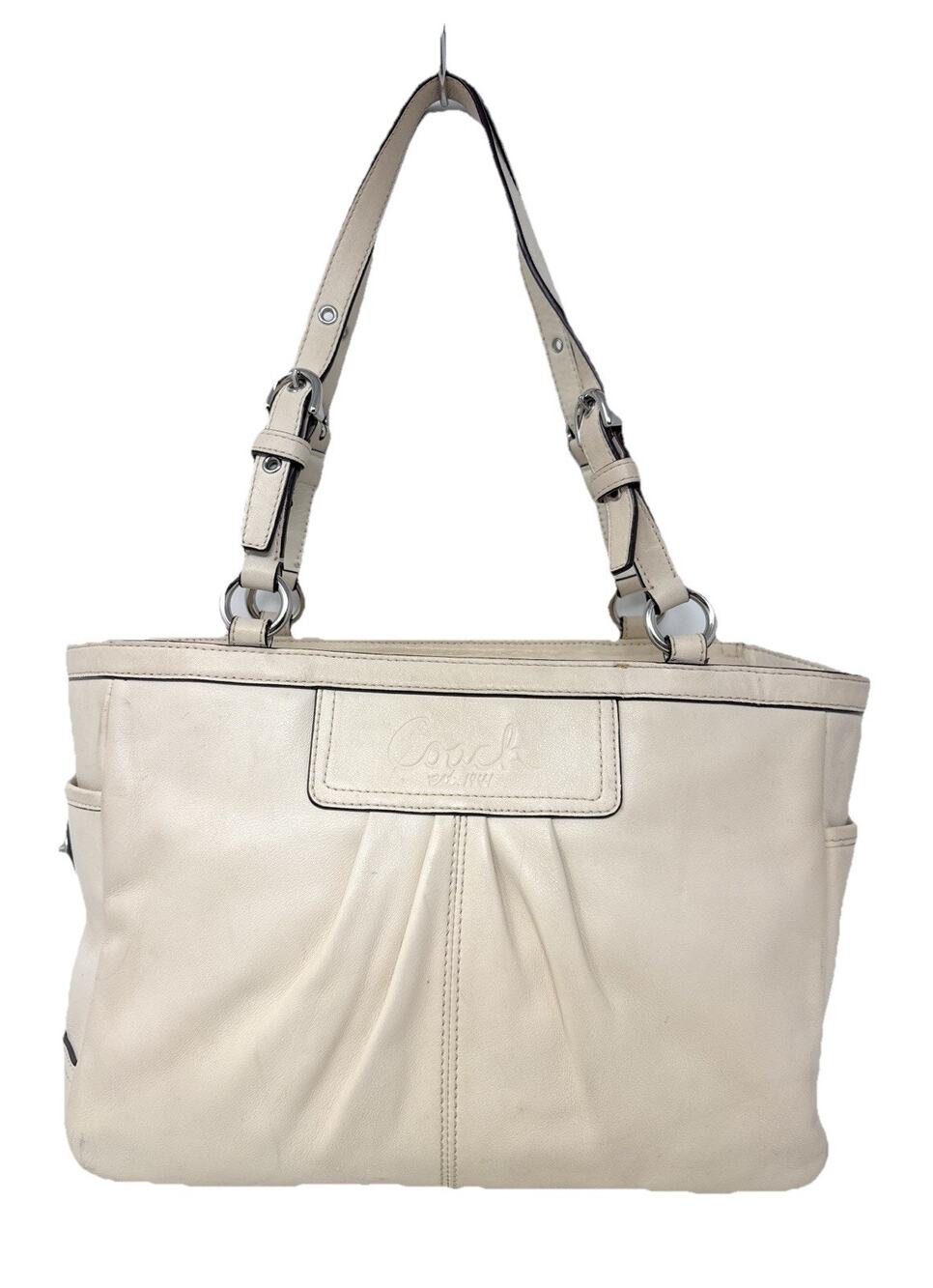 Coach Beige East West Gallery Tote Shoulder Bag Zip Top Pleated F13759
